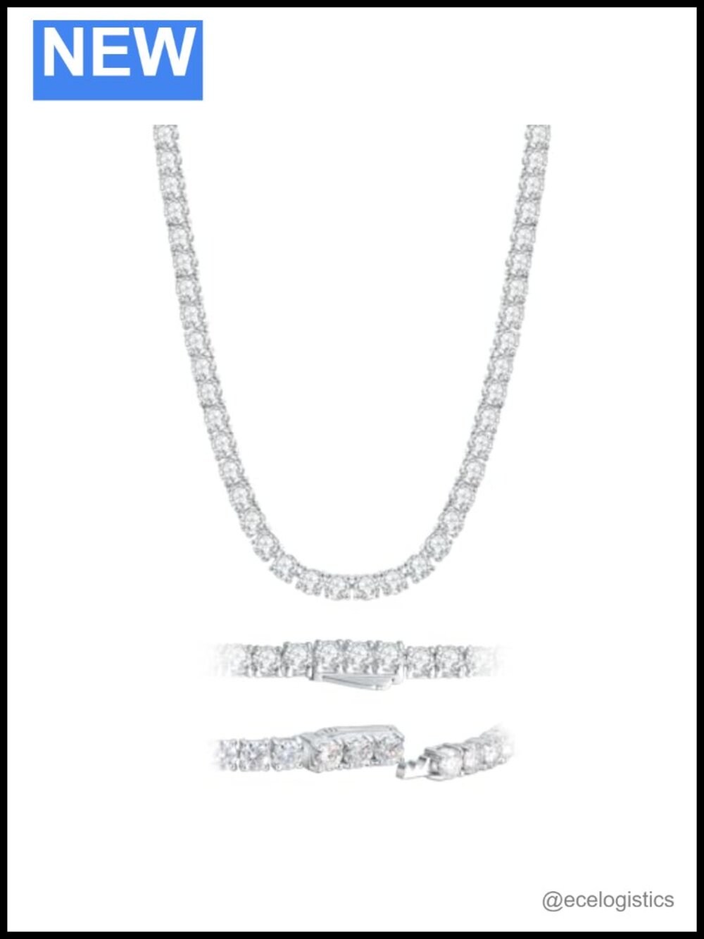 Moissanite Tennis Necklace 925 Sterling Silver 18k White Gold Plated 3mm